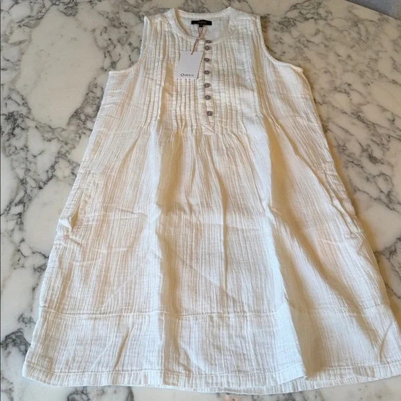 NWT Quince women's 100% organic cotton gauze sleeveless white swing dress XS - Picture 7 of 10